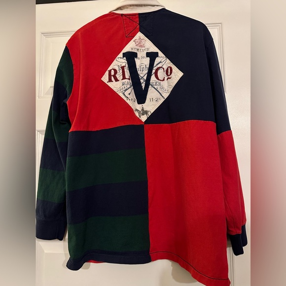 SOLD VTG Polo Ralph Lauren Big Crest Jockey RL Colorblock Rugby Long Sleeve XL - Picture 4 of 12